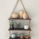 Holmes Creek Decor Hanging Rope Shelf, 3 Tier Wood Rope Floating Shelves, Boho Living Room Home Decor