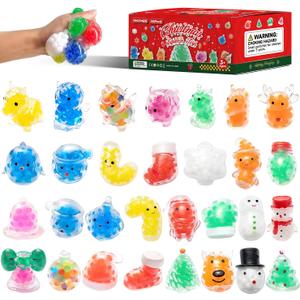 30PCS Christmas Stress Balls,Squishy Balls,Squishy Squeeze Balls Bulk Fidget Toys for Adults,Stress Relief Balls, Party Favors,Birthday Gift (Colorful-dujiao)