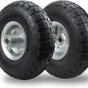 (2 Pack) RRQ 10 Inch Pneumatic Wheel 4.10/3.50-4 Tire, 10" Pneumatic Wheels with 5/8" Bearings,2.2" Offset Hub for Garden Cart, Hand Truck, Lawn Cart, Mower