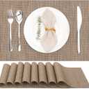 Myir JUN Placemats Set of 8, Vinyl Woven Placemats Place Mats Indoor Set of 8 Washable Table Mats Non-Slip Place mats for Dining Table (Light Brown, Set of 8)