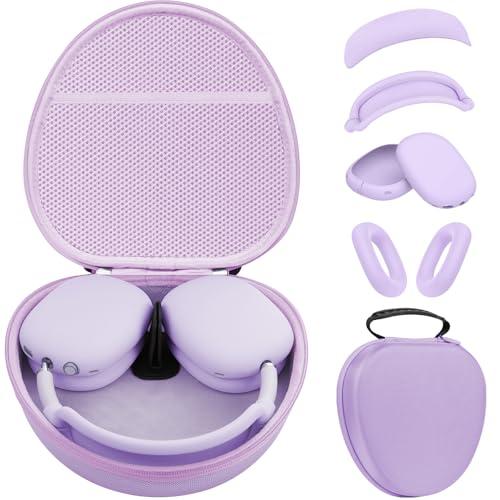 Smart Case for Apple AirPods Max Supports Sleep Mode, with Ear Pad Case/Ear Cups Cover/Headband Cover Silicone Accessories for AirPods Max Headphones,Hard Portable Carry Travel Storage Bag, Purple