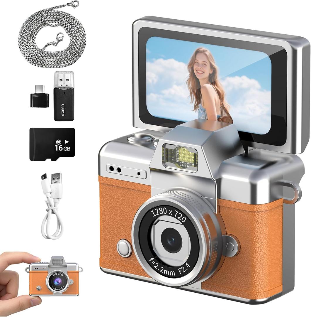 Mini Keychain Camera - 1.47 Inch Flip Screen. Multiple HD Shooting & Recording Modes. Ultra-Portable for Travel, Parties. Stylish Pendant Decoration & Fashionable Gifts (Orange)