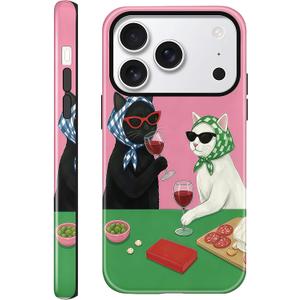 Aesthetic Cases for iPhone 17 Pro Max, Hard Hybrid 2-Layer Design, Shockproof Protective Phone Cover for Women, Candlelight Dinner Cat