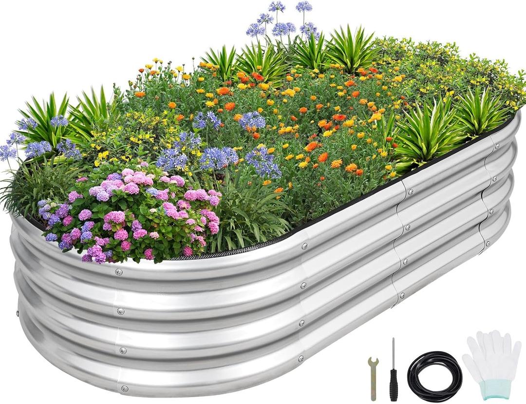 1MORE Galvanized Raised Garden Bed- Planter Garden Boxes Outdoor, Raised Beds for Gardening, 4x2x1ft Metal Garden Bed Kit for Vegetables Flower, Planter Raised Bed with Protective Tape & Tools.Silver (421ft1pcs)