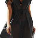 Avidlove Swimsuit Cover Ups for Women Beach Chiffon Swimwear Coverup Sheer Sexy V-Neck Beachwear (Medium)