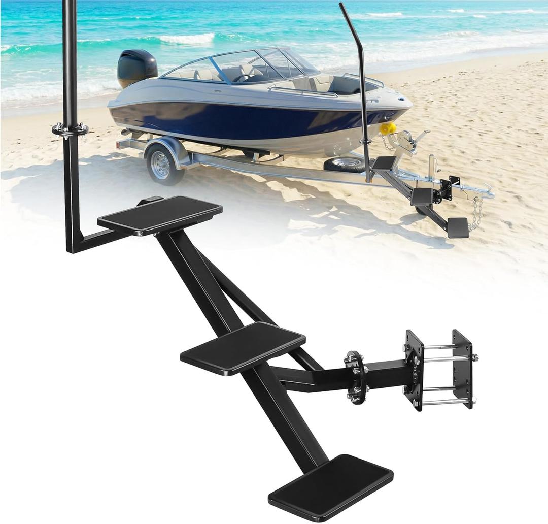 Side Mount Boat Trailer Step with Adjustable Handle, 30 Angled 3-Step System, 300 lb Capacity, Fits 2"3"/3"3"/4"3"/ 53"/4"4" Square Tube Trailers