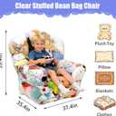 Clear Stuffed Animal Bean Bag Chair Cover for Kids, Waterproof Large Stuffable Beanbag Chair Cover, Creative PVC Plush Toys Storage, for Children Rooms Soft Stuff Animal(Large Square)