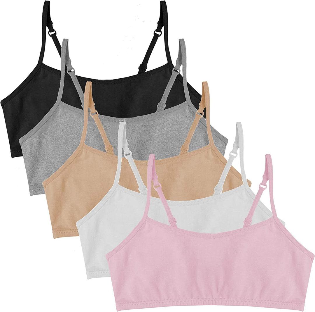 Popular Cotton Girls Training Bra - Cami Crop for Girls w Adjustable Straps. Pack 5 PK Neu 10/ 12