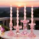 4 Pcs Baby Pink Twisted Spiral Candle Sticks, 7.47 Inch Unscented Smokeless Pink Candlesticks, Aesthetic Girly Taper Candles for Wedding Bridal Shower Baby Shower Birthday Party Dinner Table Decor