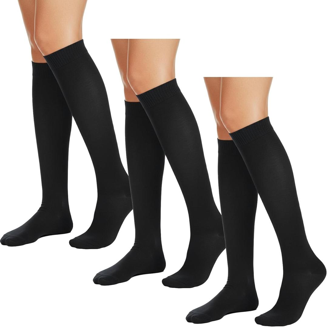 Falari 3-Pack Women's Over the Calf Knee High Trouser Socks, Comfortable Everyday Wear (Black)