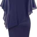 SeSe Code Women's Mesh Cape Overlay Bodycon Knee Length Pencil Dress for Wedding Guest