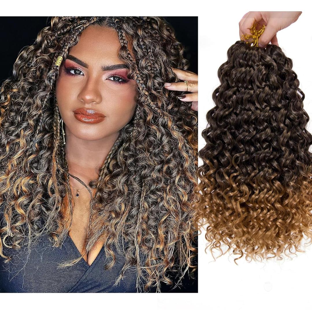 8 Packs Curly Crochet Hair GoGo Curl Crochet hair for Women Deep Wave Braiding hair,Synthetic Bohemian Crochet Braid Water Wave Crochet hair Extensions (1B/27, 12inch)