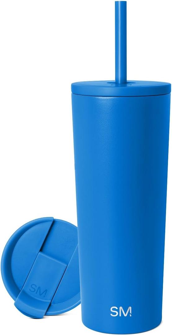 Simple Modern Insulated Tumbler with Lid and Straw | Iced Coffee Cup Reusable Stainless Steel Water Bottle Travel Mug | Gifts for Women Men Her Him | Classic Collection | 24oz | Supersonic Blue