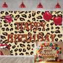 Cheetah Print Cherry Birthday Backdrop Leopard Print Red Cherry Happy Birthday Photography Background Women Girls Theme Party Decorations (7x5ft)