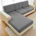 Sectional Couch Covers 6 Pieces, Stretch Couch Cushion Covers, L Shaped Washable Sofa Covers for Left/Right Sectional Sofa (3 Backrest Cover + 2 Seater + 1 Chaise, Dark Grey)