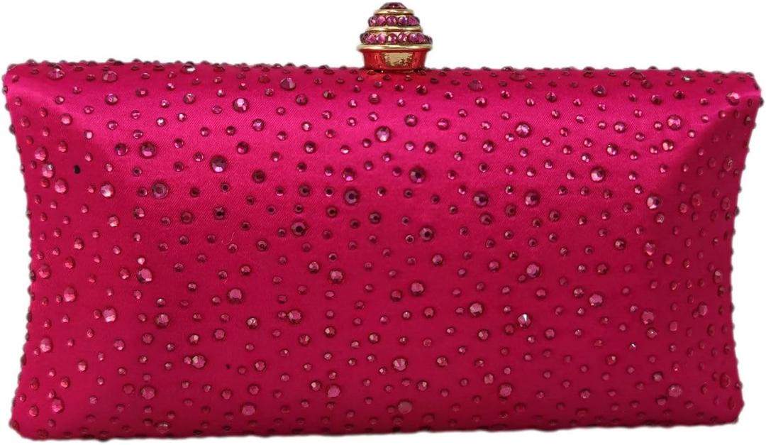 Boutique De FGG Crystal Clutch Purse for Women Formal Evening Bags Party Rhinestone Clutch Bag Wedding Prom Handbags,Mini (Fuch)