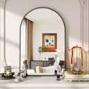 VooBang Arched Wall Mirror, 24 x 36 inch Arch Bathroom Mirror, Wall Mounted Vanity Mirror with Arch Metal Frame, Modern Bathroom Vanity Mirror for Bedroom, Living Room, Hanging or Leaning, Black