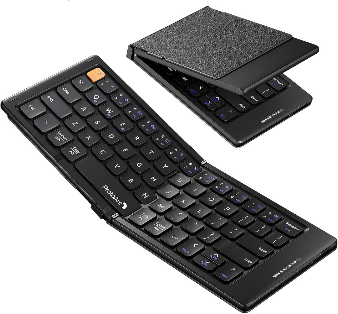 ProtoArc Foldable Compact Keyboard, XK04 Portable Bluetooth Keyboard with PU Leather Cover, Pocket-Sized Wireless Travel Keyboards for iPad, iPhone, Smartphone, Tablet and Laptop - Black  