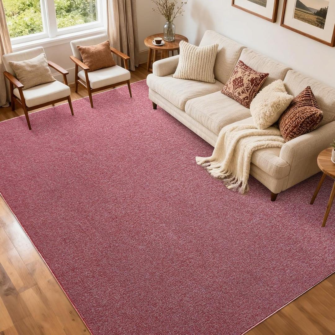 FinRec 5x7 Washable Area Rugs for Bedroom Living Room, Low Pile Thin Rug Solid Color, Non-Slip Carpet Indoor for Home Decor (Red/White)