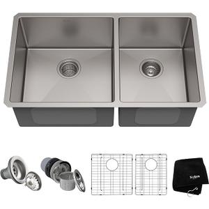 Kraus Kitchen Sinks Undermount - 33 Inch Stainless Steel Kitchen Sink, 60/40 Double Bowl, 16 Gauge, Model KHU103-33