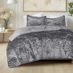 Comfort Spaces Juliette Luxe Comforter Set Velvet Lush with Soft Brushed Microfiber Reverse, All Season Cozy Velvet Bedding Sets, Fluffy Comforter Bed Set, Matching Sham, Grey King 3 Piece