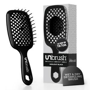 FHI Heat UNbrush Detangling Brush for Pain-Free Brushing on All Wet or Dry Hair Types  Durable DuoFlex Anti-Static Bristles, Lightweight Handle, Vented Hair Brush (1 Count (Pack of 1), Black)