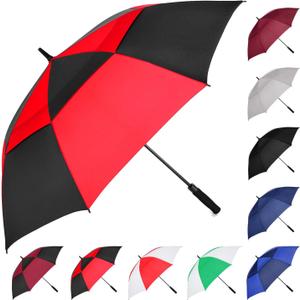 MRTLLOA Automatic Open Golf Umbrella, Extra-Large Oversized Double Canopy Vented Windproof Waterproof Stick Rain Golf Umbrellas for Men and Women(Red Black/ 62 in)