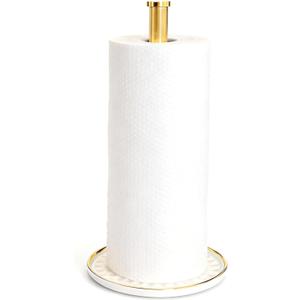 Paper Towel Holder Countertop,Kitchen Paper Towels Holder with Weighted Ceramic Base, Golden Paper Towel Holders for Standard and Large Size Rolls