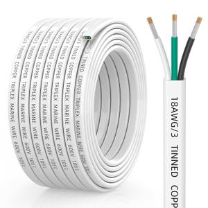 18 Gauge Marine Wire, 18/3 Triplex Marine Grade Cable, IP68 Waterproof/Oxygen-Free Tinned Copper Stranded PVC 18 AWG Wire for Boat, Automotive, RV, Solar, LED Strips (30FT)