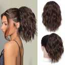 Ponytail Extension-12 Inch Drawstring Ponytail Hair Extensions for Women Synthetic Curly Wavy Fake Pony Tails Hair Pieces for Daily Party Use (Mixed Brown)