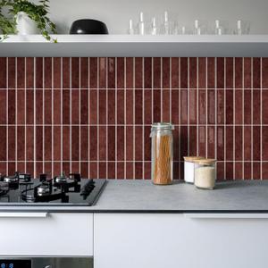 Alwayspon 10 Sheets 12" x12'' Retro Red 3D Vinyl Backsplash Tiles, Self-Adhesive Peel and Stick Wall Tile Stickers Stick on Subway Tiles for Kitchen Bathroom Wall