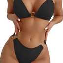 SweatyRocks Women's Ring Linked Halter Push Up Bikini Swimsuit High Stretch Bathing Suit Swimwear Set Swimming Suit Two Piece (Black, S)