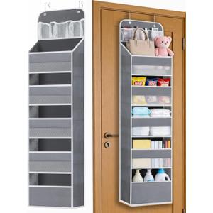 Over the Door Organizers - 5 Tier Hanging Door Storage with 5 Spacious Pockets, Anti -Tilt 44 lb Load Behind Door Organizer for Bedroom,Nursery,Bathroom,Kitchen,Dorm,Pantry - 1 Pack,Grey
