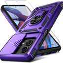 Janmitta Compatible with Moto G Stylus 5G 2023 Case Built in Slide Camera Lens Cover+Screen Protector+Finger Ring Holder Kickstand,Heavy Duty Shockproof Full Body Phone Cover,Purple