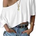 SOFIA'S CHOICE Women's Off Shoulder Crop Tops Loose Boat Neck Short Sleeve T Shirt 2XL
