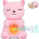 Breathing Stuffed Animal, Pink Cat Plush Baby Toy, Soothing Sound Machine with Music Lights & Breathing Motion for Kids Boys Girls
