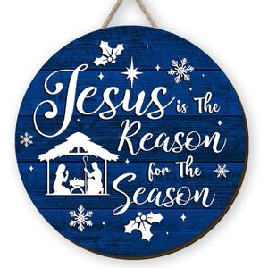 Nativity Wooden Wreaths for Front Nativity Scene Welcome Sign Religious Winter Xmas Decor Jesus Christmas Decorations for Home, 11.8x11.8 inch