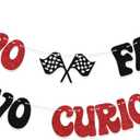 Two Fast Two Curious Banner, Boy 2nd Birthday for Racing Second Party Decorations, Baby Shower Race Car Let's Go Racing Party Supplies, Black Red Glitter