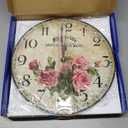 Home Clock 14 Inch Silent Non-Ticking Quartz Movement Wooden Wall Clock Round Battery Operated Indoor Decorative Wall Clocks Vintage French Floral Wall Clock (Pink Roses)