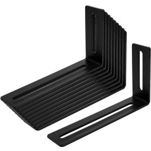 10 PCS 5-5/8" Black Adjustable L-Shape Corner Brace with Slot, Steel Joint Right Angle Brackets for PC case, Fixing Furniture, Thickness 3 mm, Max Load 30 LB