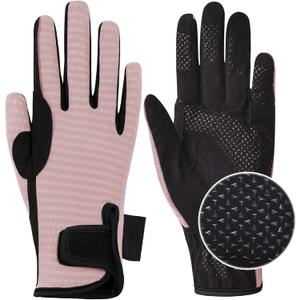 ChinFun Women's Horse Riding Gloves Stretchable Equestrian Gloves Breathable Horseback Lady Youth Girls Outdoor Cycling (X-Large, Light Pink)