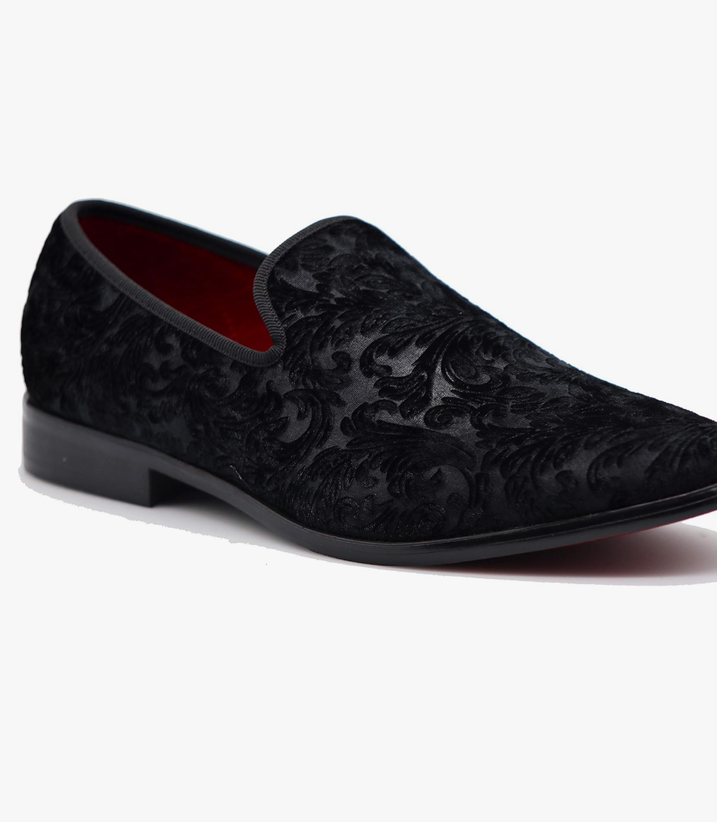Men's Vintage Velvet Flower Designer Dress Loafers Slip On Shoes Classic Tuxedo Dress Shoes Size 8, Black