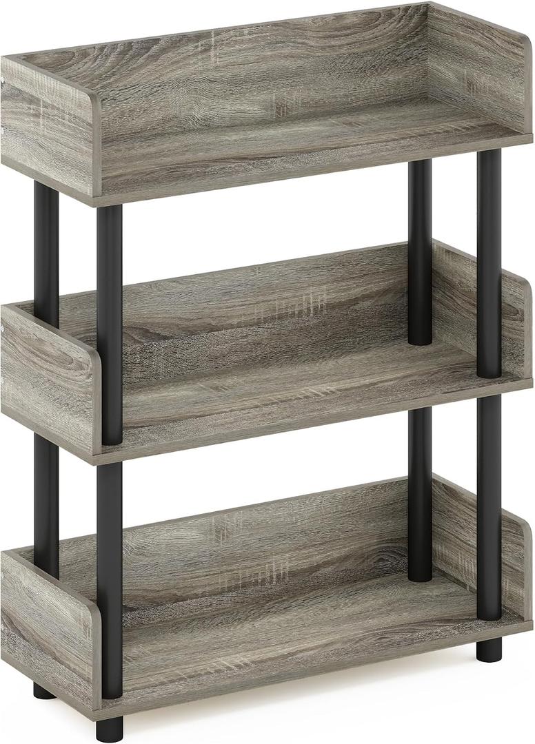 Furinno Rata 3-Tier Industrial Multipurpose Flat Base Shelf Display Rack, Marble White