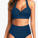 Tempt Me Women Two Piece Swimsuit High Waisted Bikini Halter Vintage Retro Bathing Suit Push up Swimwear, XXL
