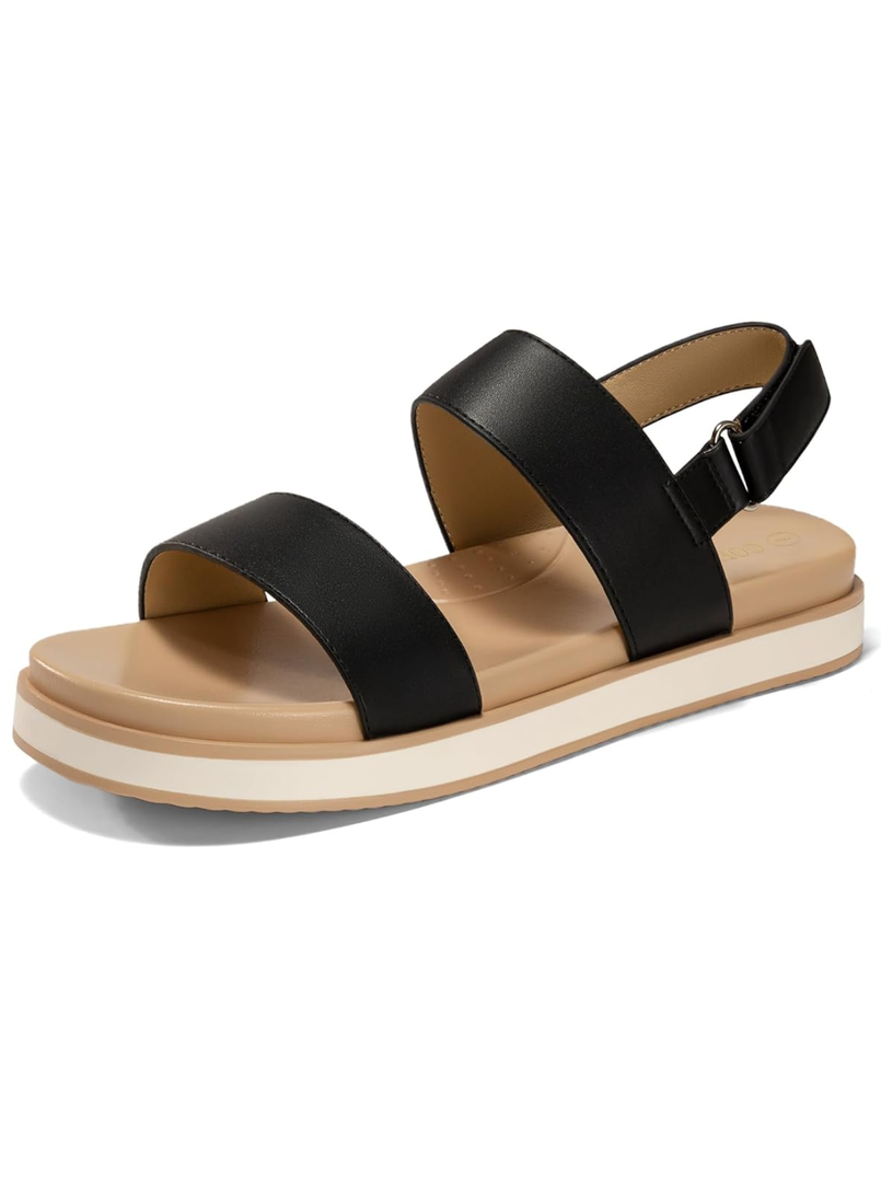 Coutgo Womens Flat Sandals Comfortable Arch Support Adjustable Double Strap Lightweight Summer Platform Sandals 8 1/2