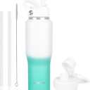 32oz Insulated Water Bottle, Fit in Any Car Cup Holder, Water Bottle with Straw Lids, Stainless Steel Insulated Water Flask Double Wall Leak-proof BPA Free to Keep Cold&Hot (White Cyan Gradient-A)