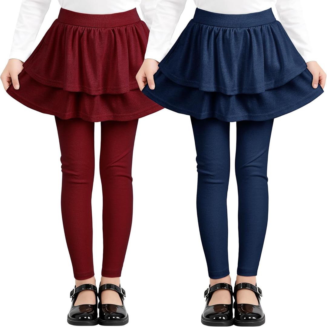 Resinta 2 Pack Girls Leggings Uniform Pants Legging with Skirts Stretch Warm Pant 4-14 Years (Red)