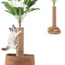 62 Inch Tall Cat Scratching Post with Bed, Banana Leaf Tree Scratching Posts for Indoor Cats Adults, Modern Artificial Plants Scratcher Post with Foldable Woven Cat Basket for Home Decor