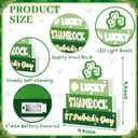 St. Patricks Day Table Centerpieces- St. Patricks Wooden Blocks Sign with Lighted 3D Letters Timer Shamrocks and Flowers St. Patrick's Day Decorations for Home Table Tiered Tray
