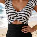 B2prity One Piece Swimsuits for Women Ruffle Sleeve V Neck Bathing Suit Tummy Control Cutout Monokini Slimming Swimwear (XS)